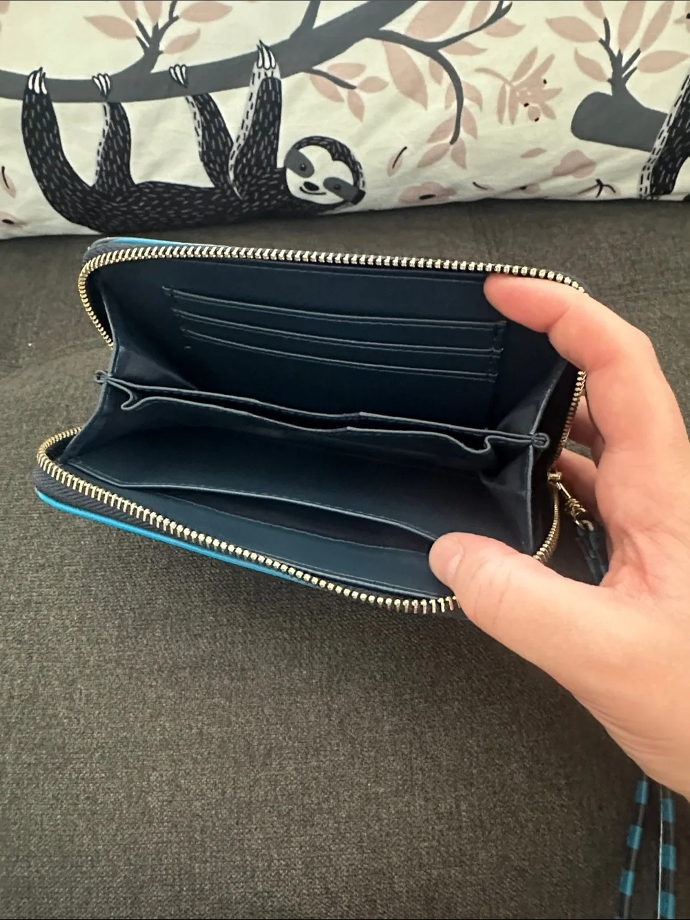 Blue Zip Around Leather Card Wallet